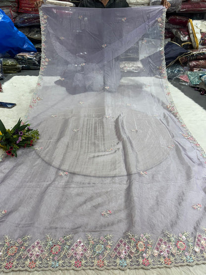 Elegant Organza Saree with Floral Zari Embroidery