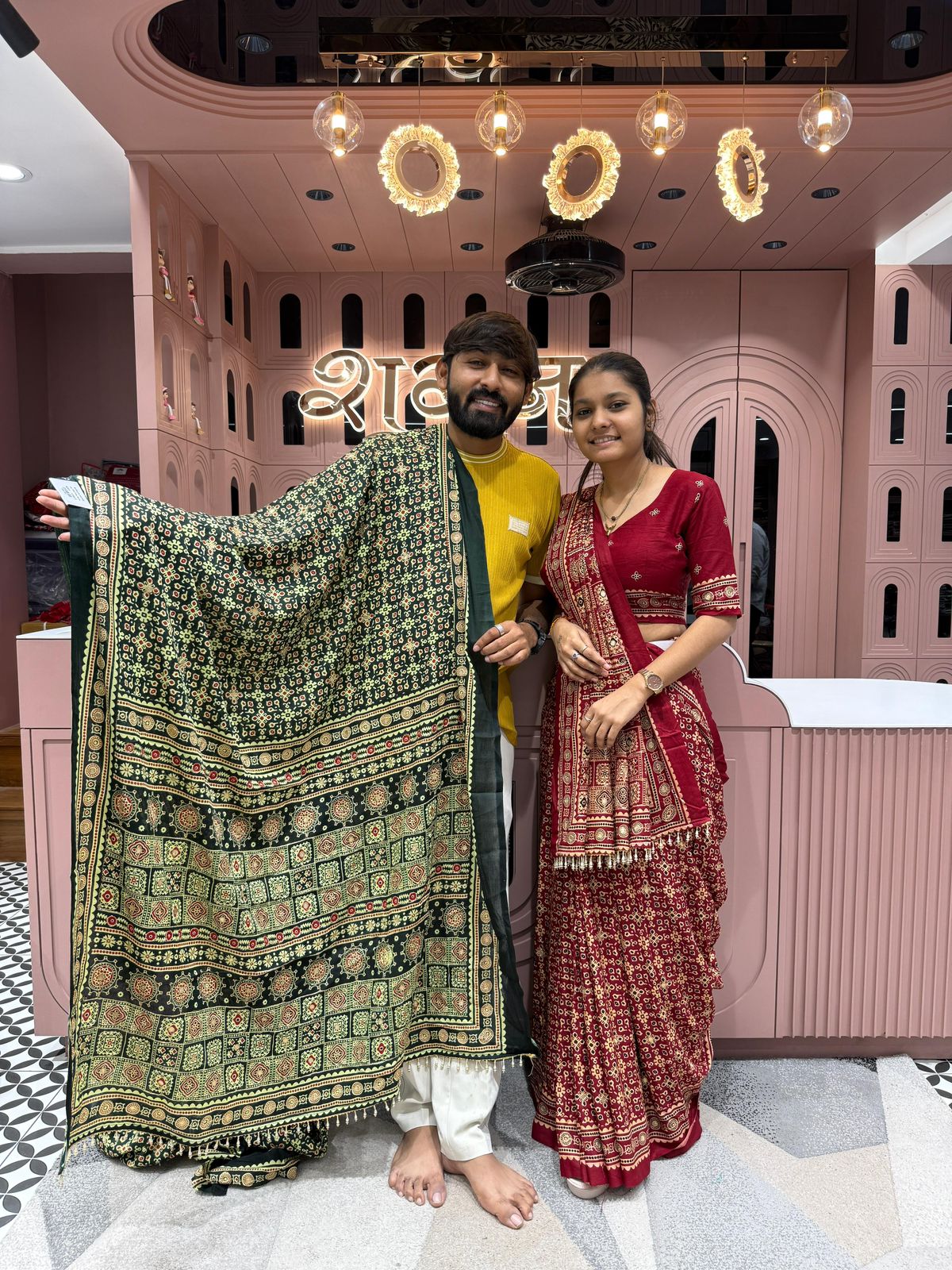 Elegant Ajrakh Print Cotton Saree in Maroon – Traditional Ethnic Wear