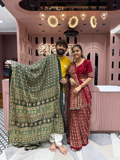 Elegant Ajrakh Print Cotton Saree in Maroon – Traditional Ethnic Wear