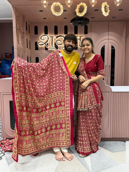 Elegant Ajrakh Print Cotton Saree in Maroon – Traditional Ethnic Wear