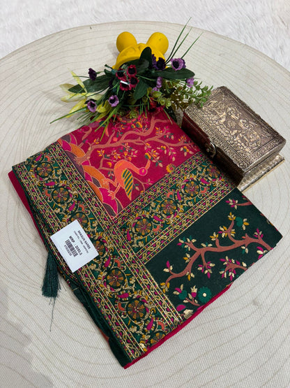Pashmina Saree with Peacock & Floral Pallu