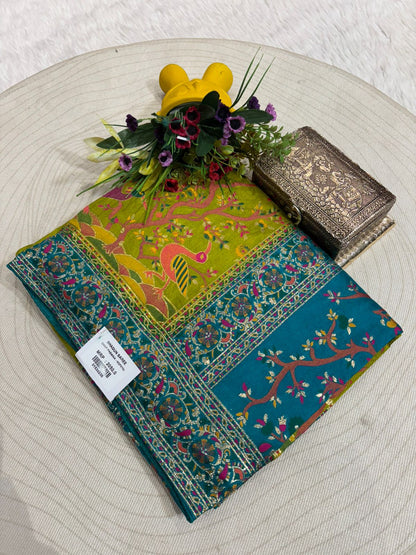 Pashmina Saree with Peacock & Floral Pallu