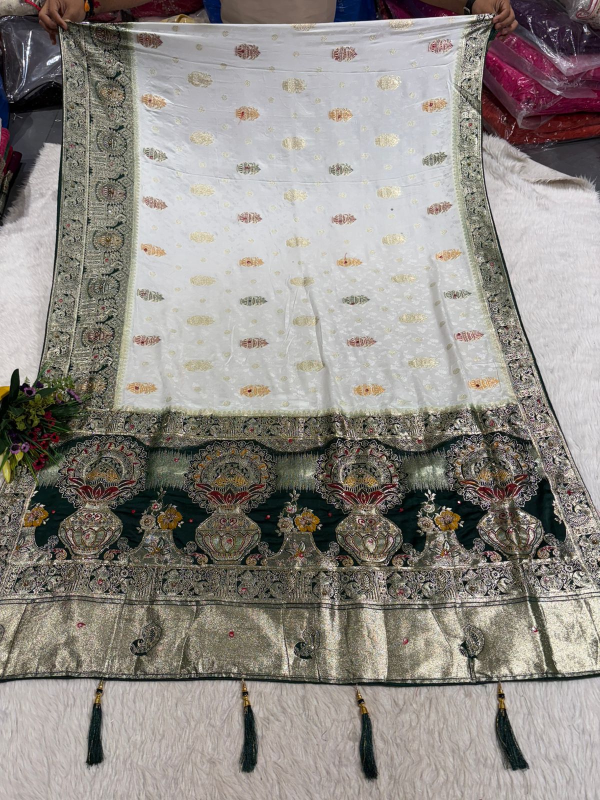 Silk Saree with Heavy Zari Pallu & Butta Work | Wedding & Party Wear Saree