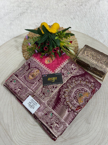 Silk Saree with Heavy Zari Pallu & Butta Work | Wedding & Party Wear Saree