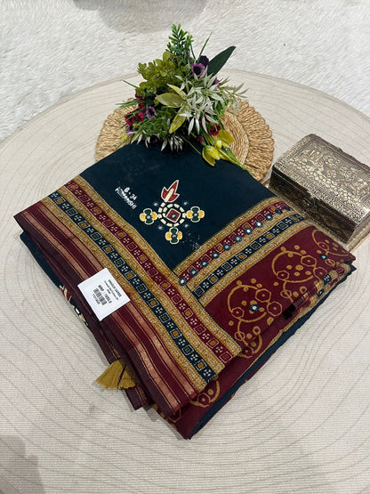 Embroidered Saree with Floral Pallu & Tassels