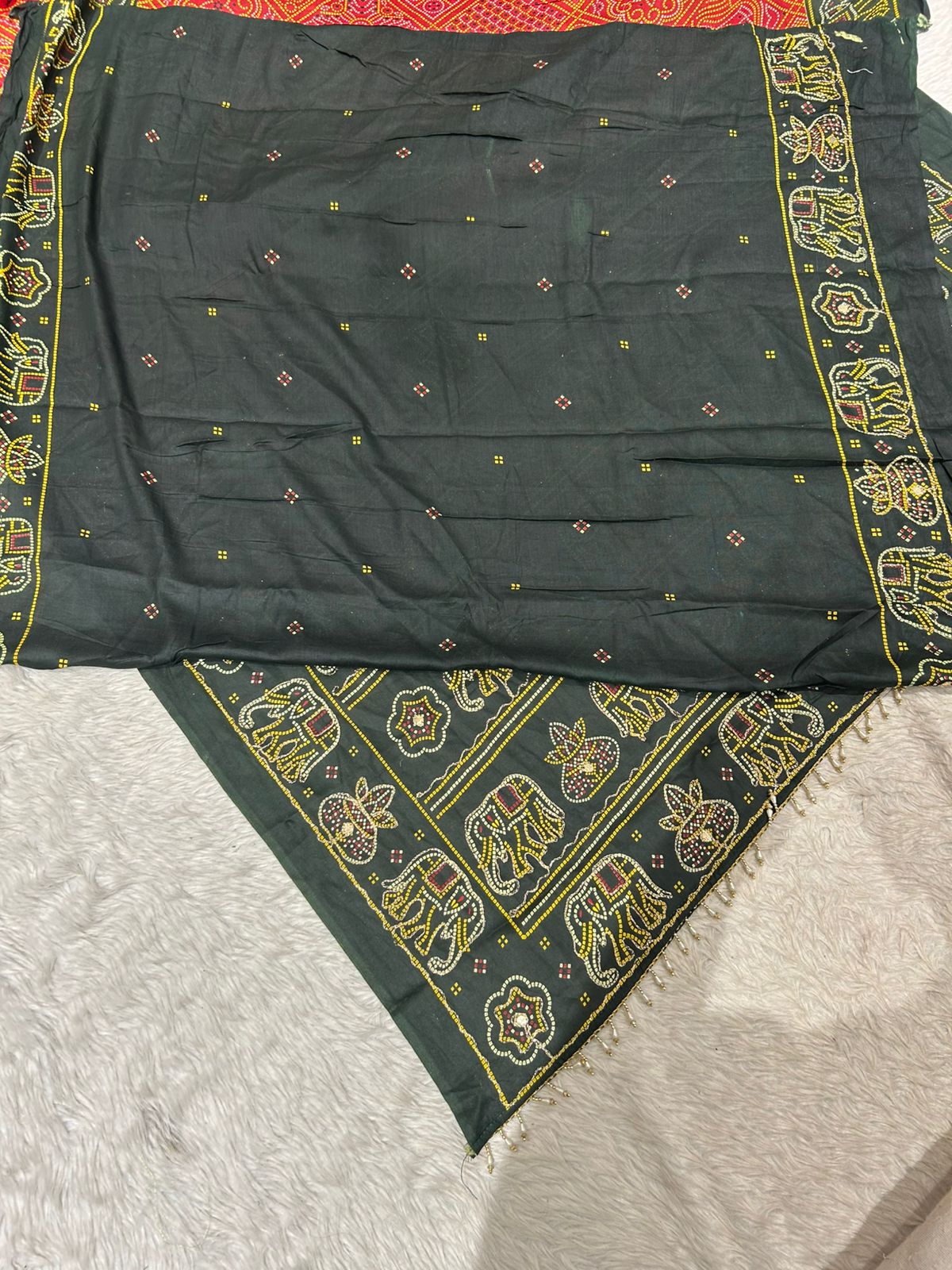 Gharchola Bandhani Saree with Elephant & Kalash Motifs