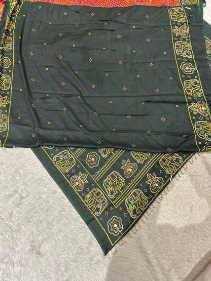 Gharchola Bandhani Saree with Elephant & Kalash Motifs