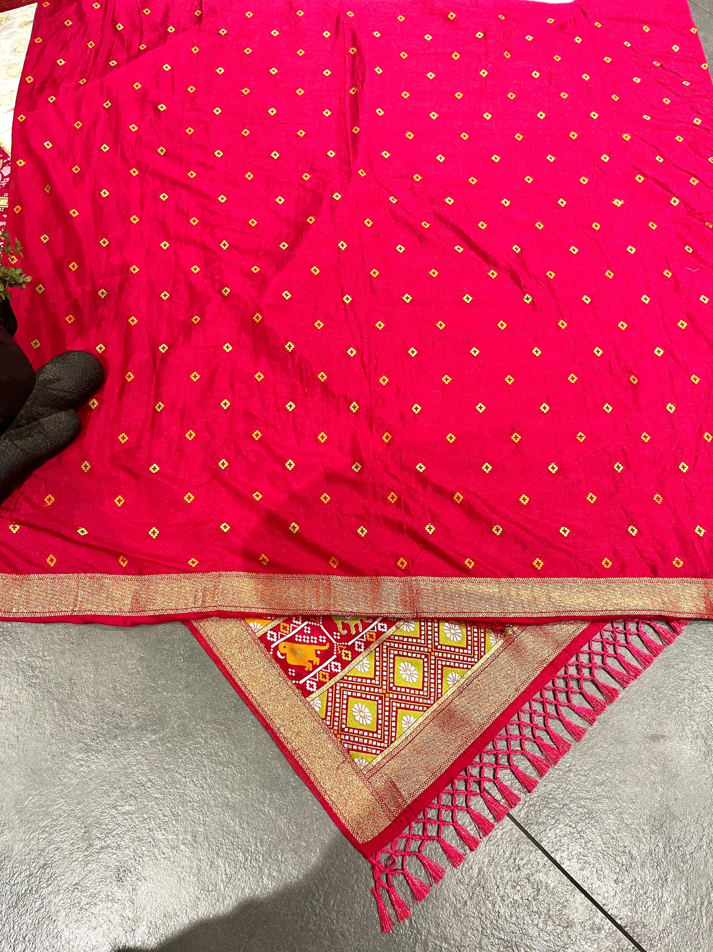 Patola Silk Saree with Golden Zari & Elephant Motifs