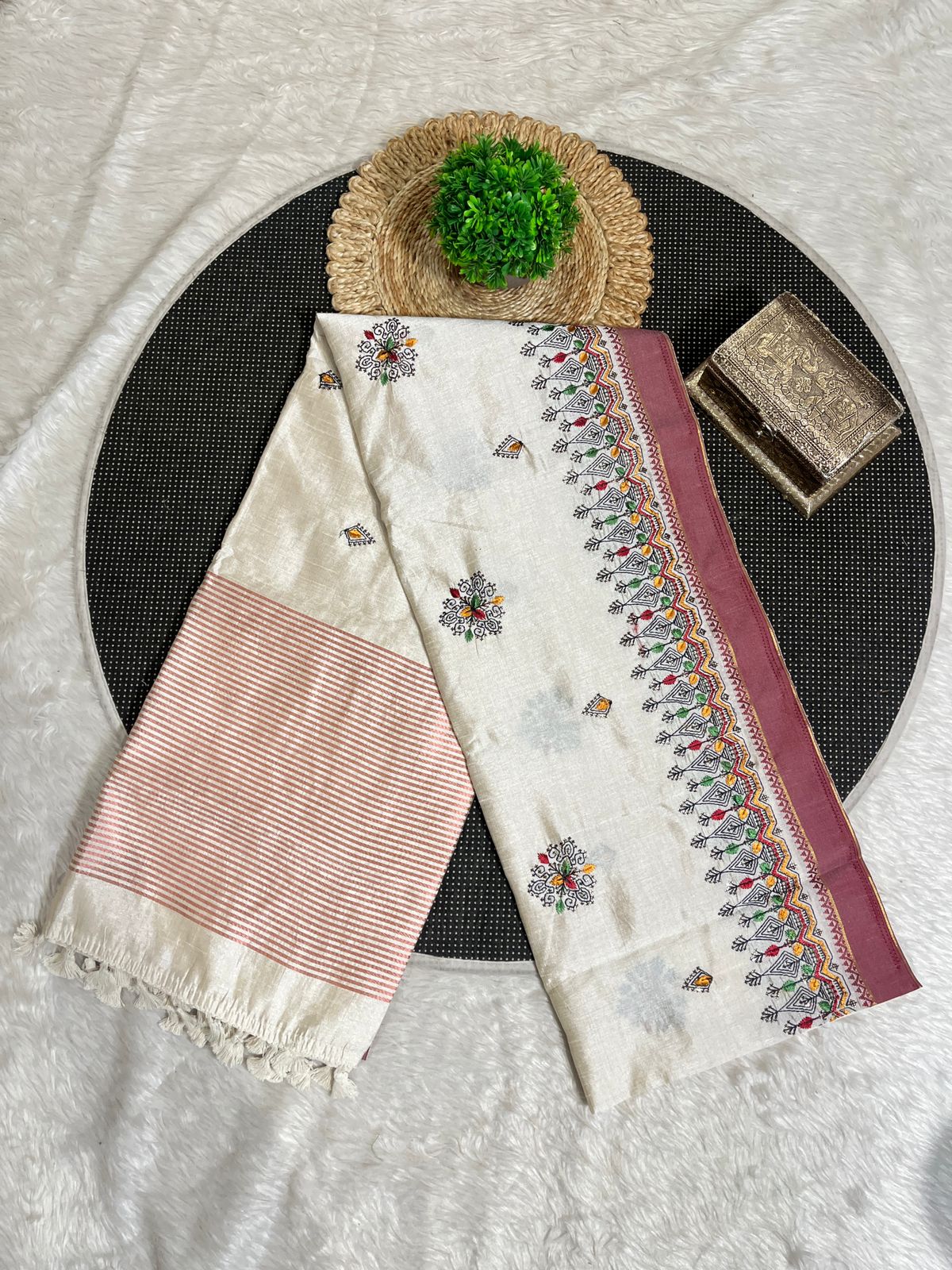 Traditional Saree with Double Ikat Weaving & Golden Motifs