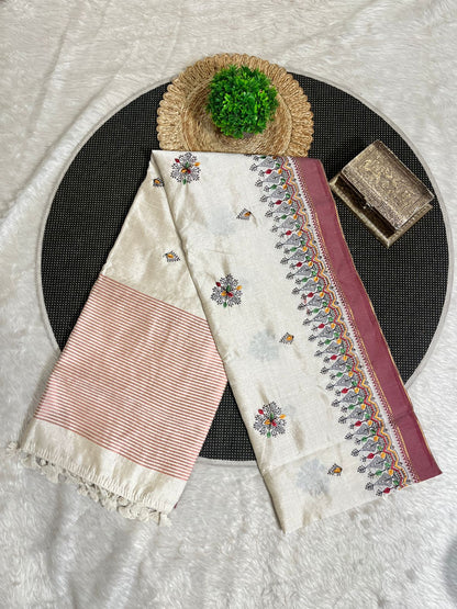 Traditional Saree with Double Ikat Weaving & Golden Motifs