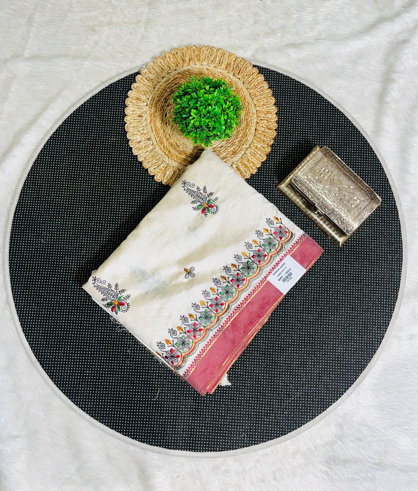 Traditional Saree with Double Ikat Weaving & Golden Motifs