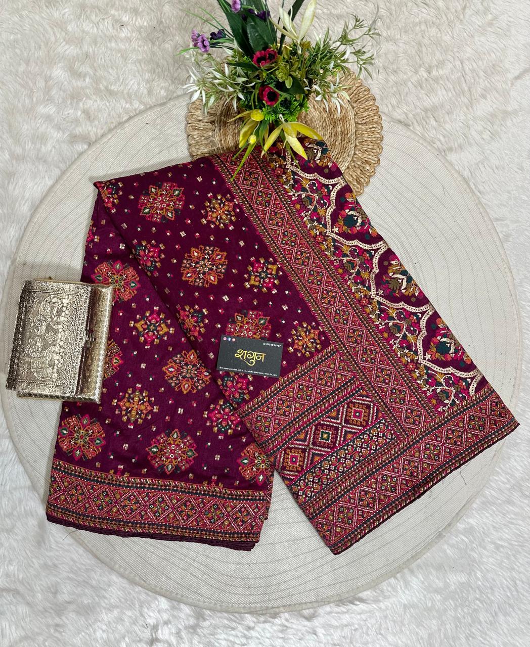Pashmina Saree with Lagdi Patta & Tassel Pallu