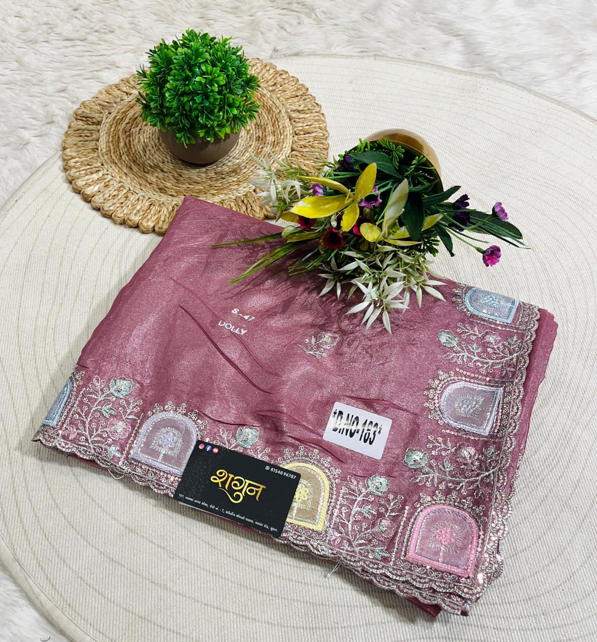 Organza Party Wear Saree with Embroidered Border