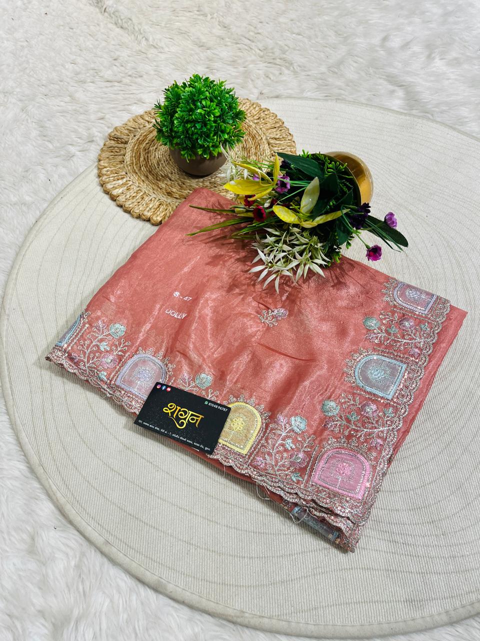 Organza Party Wear Saree with Embroidered Border