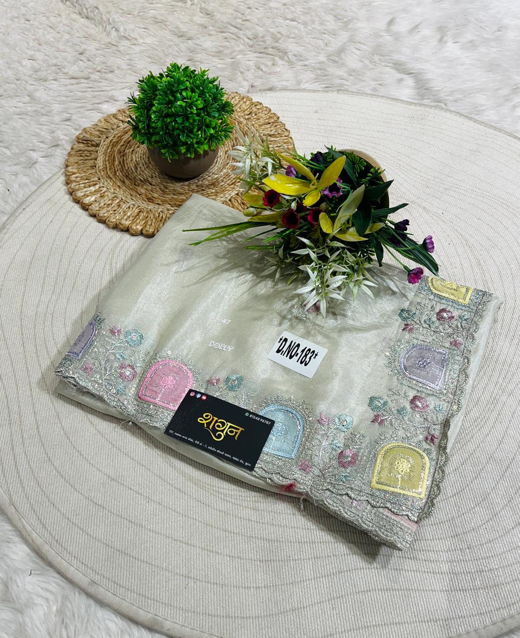 Organza Party Wear Saree with Embroidered Border