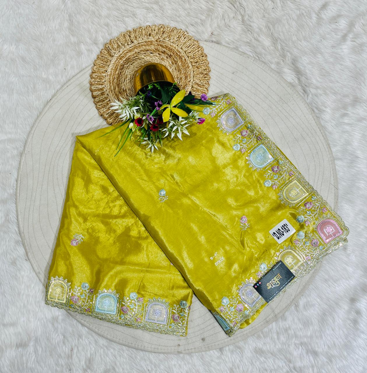 Organza Party Wear Saree with Embroidered Border