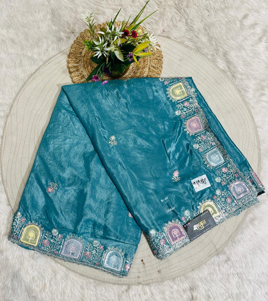 Organza Party Wear Saree with Embroidered Border