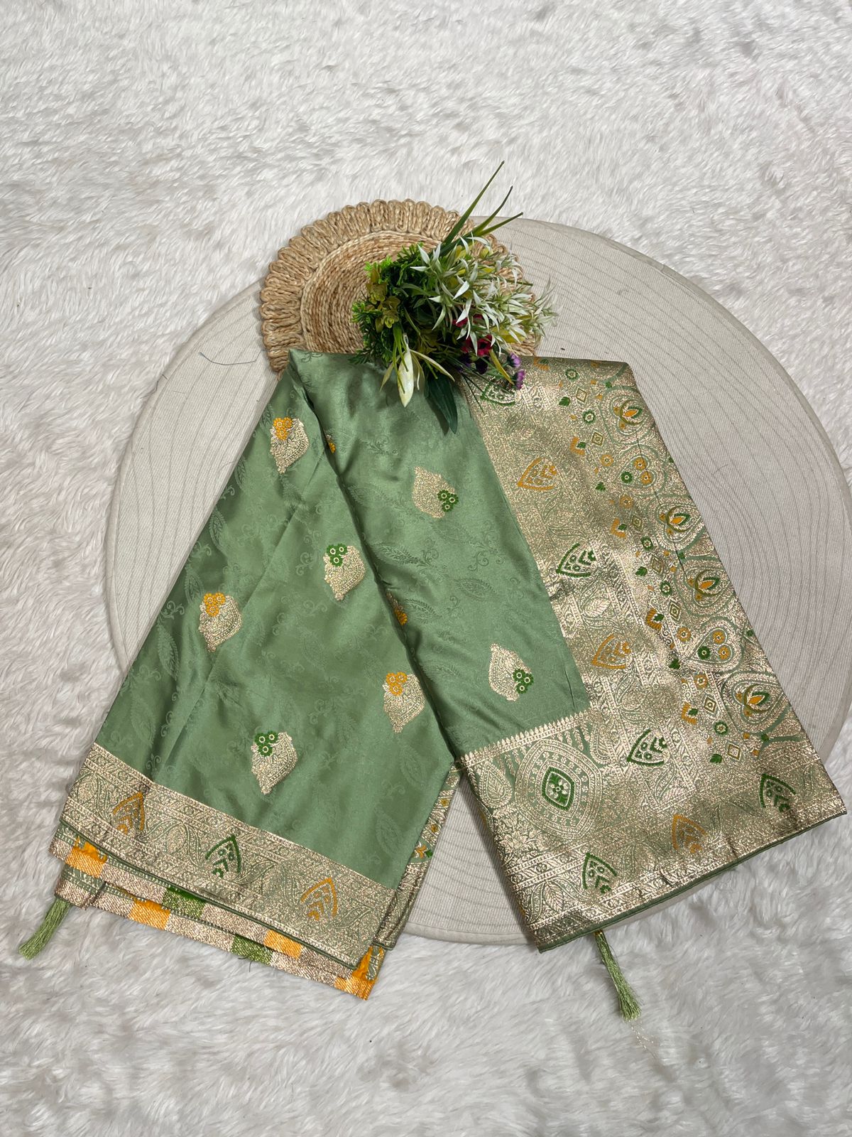 Satin Banarasi Saree with Zari Weaving & Designer Pallu – Wedding & Festive Wear