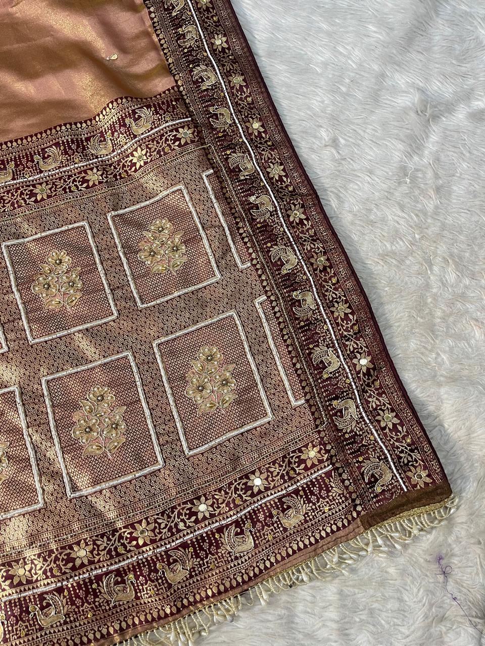 Silk Zardosi & Moti Work Saree | Premium Wedding & Festive Wear