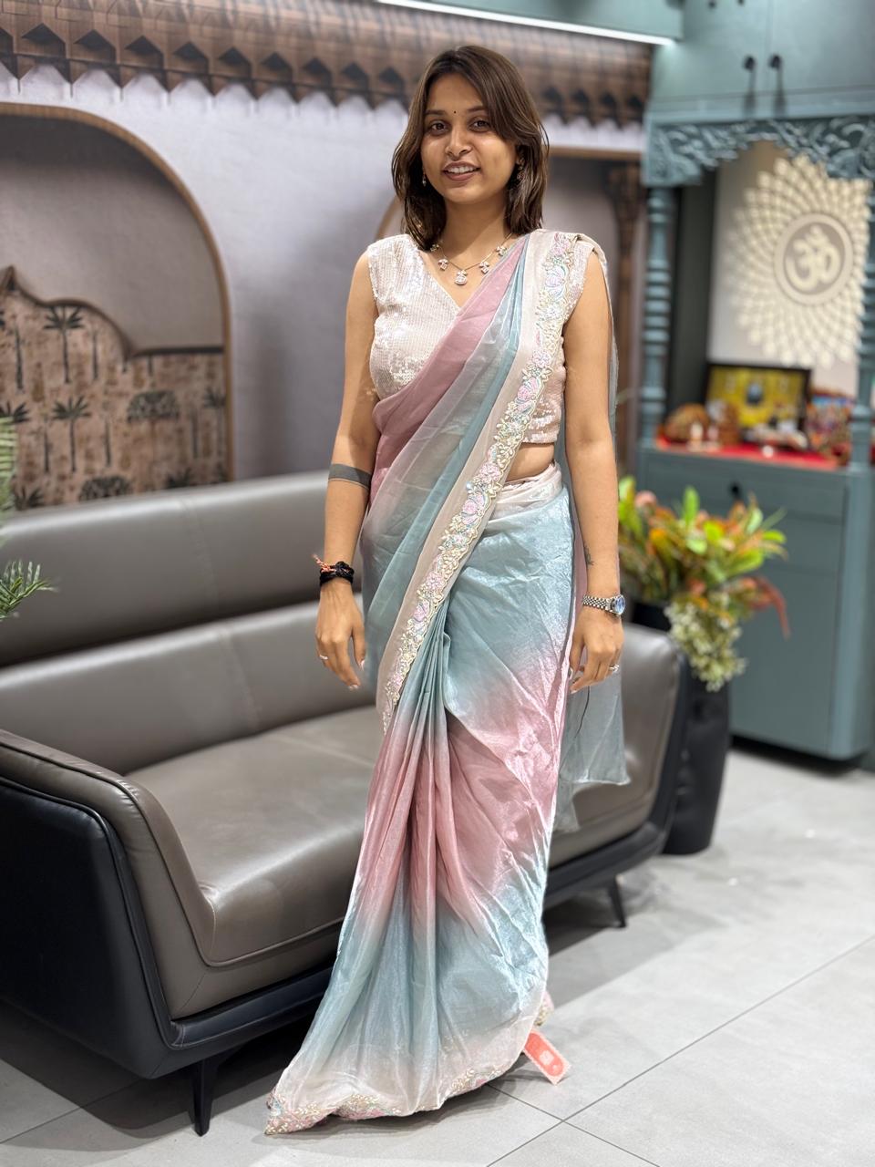 Ready-to-Wear Saree with Embroidered Cape | Partywear