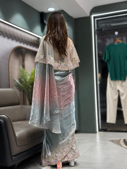 Ready-to-Wear Saree with Embroidered Cape | Partywear
