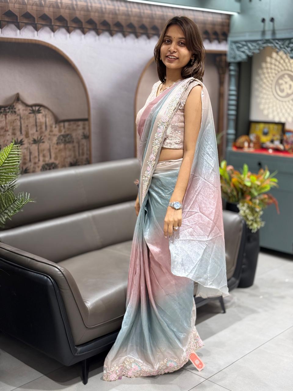 Ready-to-Wear Saree with Embroidered Cape | Partywear