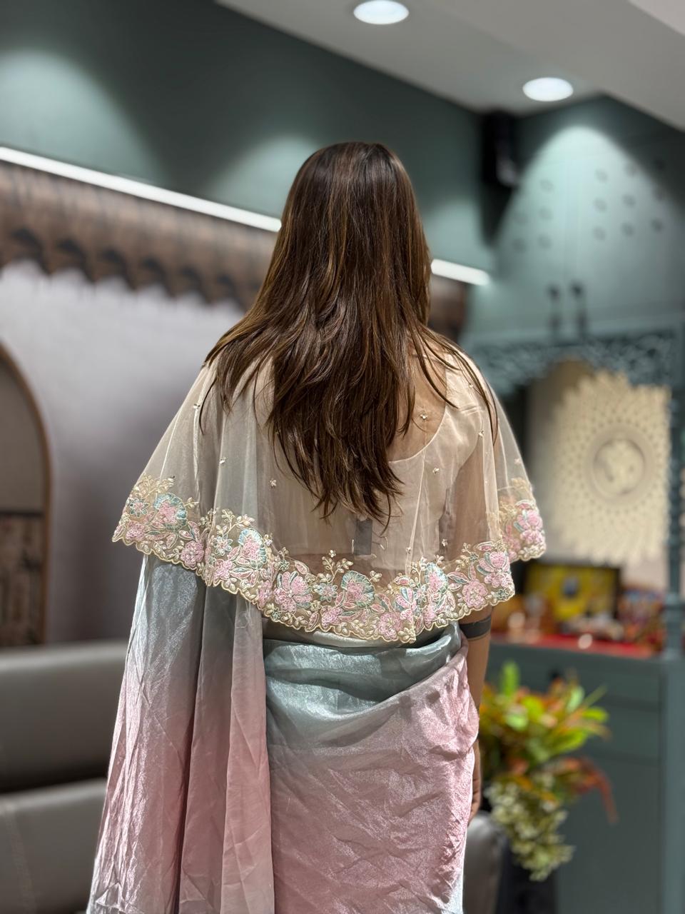 Ready-to-Wear Saree with Embroidered Cape | Partywear