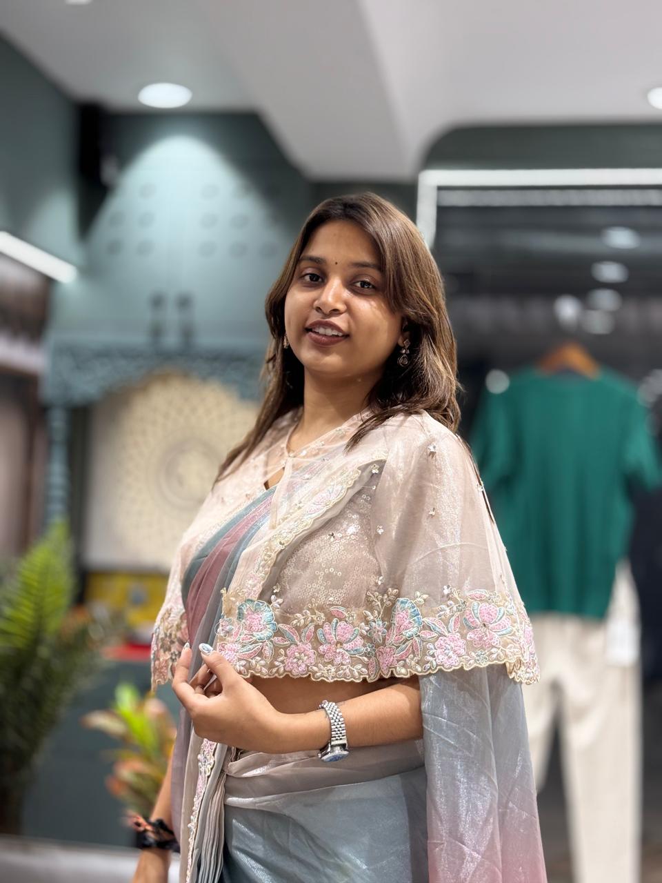 Ready-to-Wear Saree with Embroidered Cape | Partywear