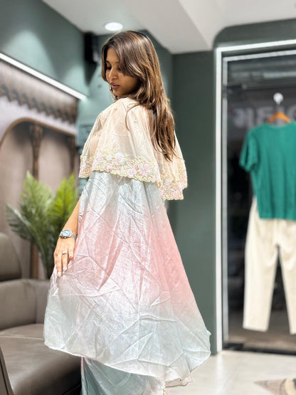 Ready-to-Wear Saree with Embroidered Cape | Partywear