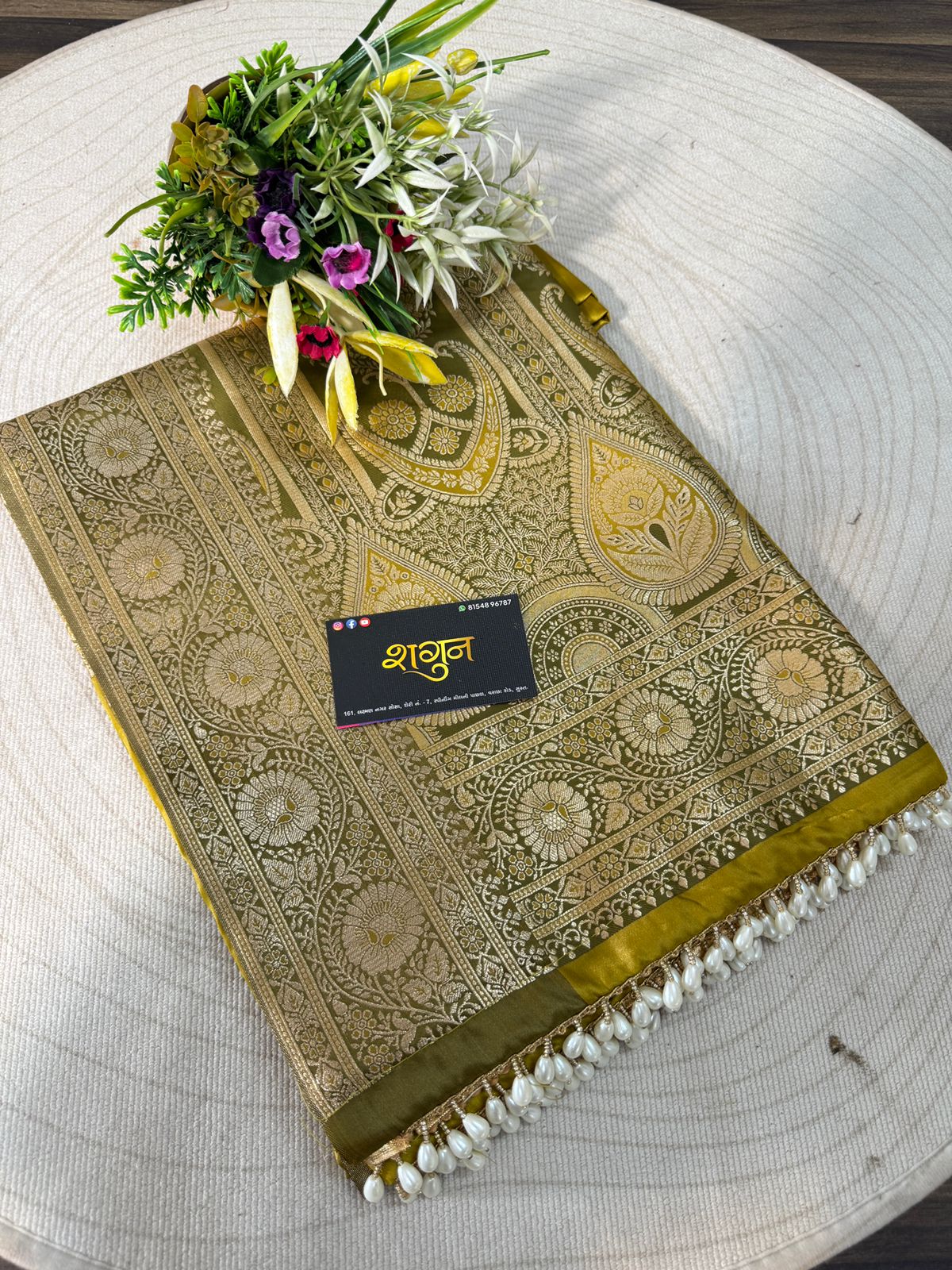 Satin Silk Saree with Moti Jalar & Zari Weaving | Premium Party Wear