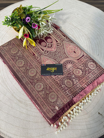 Satin Silk Saree with Moti Jalar & Zari Weaving | Premium Party Wear