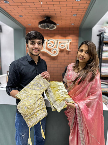 Organza Saree with Embroidered Border & Heavy Work Blouse | Designer Party Wear