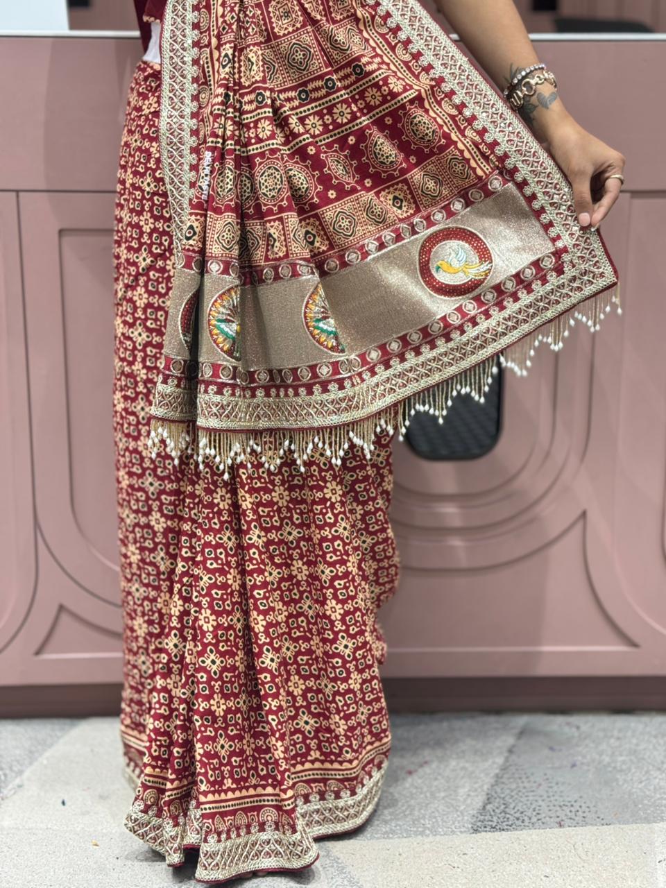 Ajrakh Print Saree with Traditional Motifs