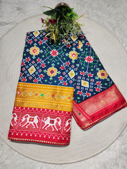 raditional Patola Silk Saree with Elephant Motifs & Rich Pallu