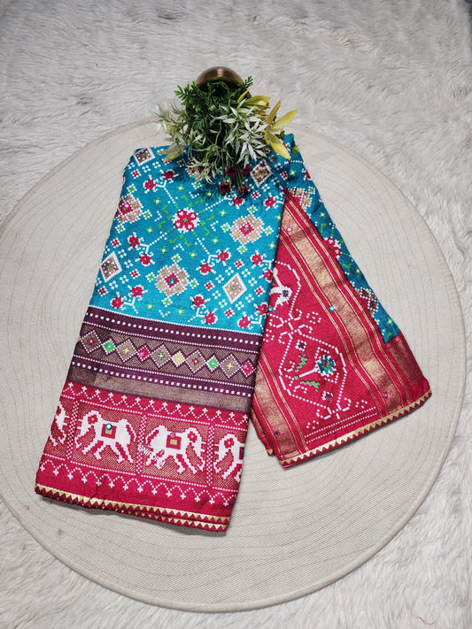 raditional Patola Silk Saree with Elephant Motifs & Rich Pallu