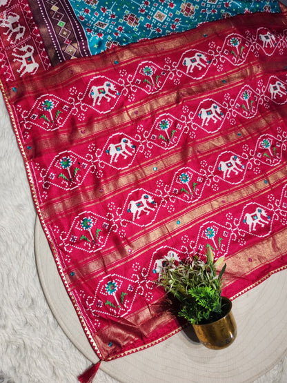 raditional Patola Silk Saree with Elephant Motifs & Rich Pallu