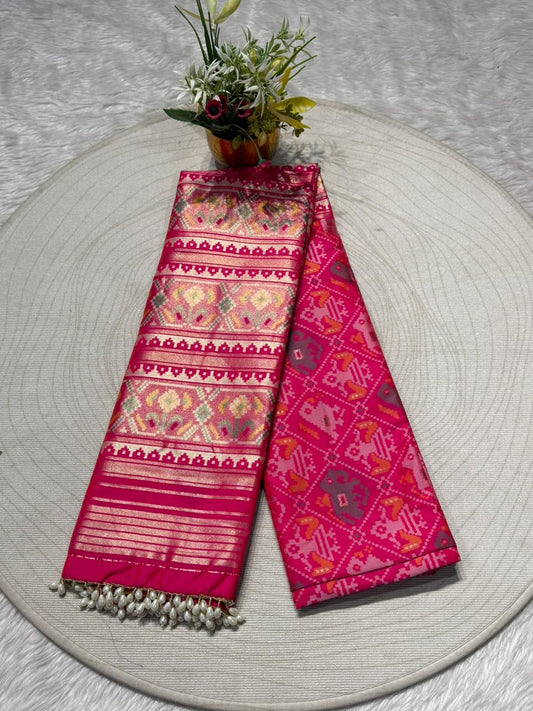 Banarasi Silk Saree with Gold Butti & Zari Border – Festive Wedding Wear Saree