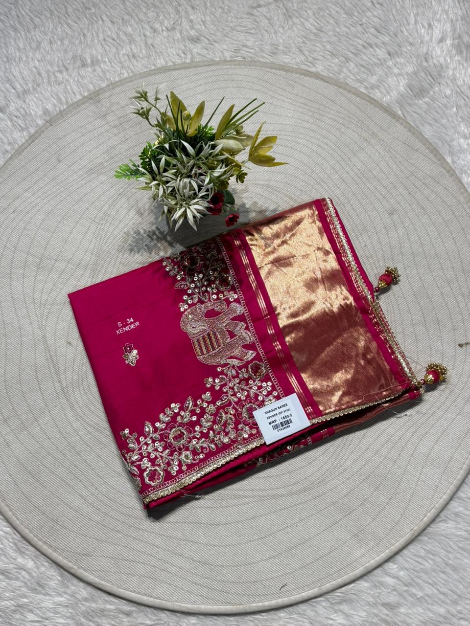 SHAGUN FASHION Magenta Embroidered Silk Wedding Saree with Rich Zari Pallu