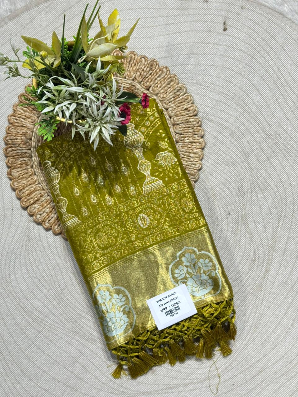 Banarasi Silk Saree with Gold Zari Border | Traditional Wedding Saree by Shagun