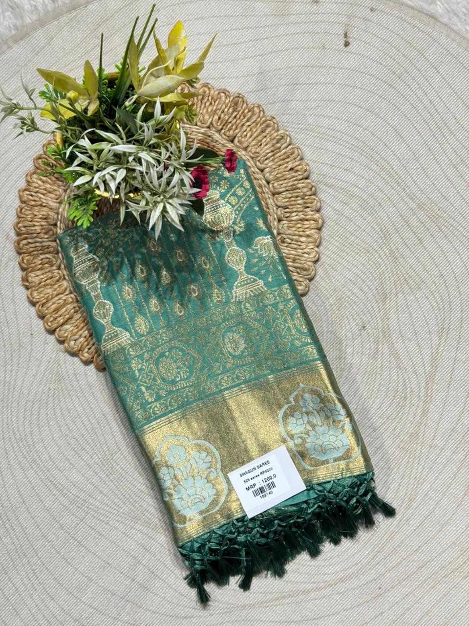 Banarasi Silk Saree with Gold Zari Border | Traditional Wedding Saree by Shagun