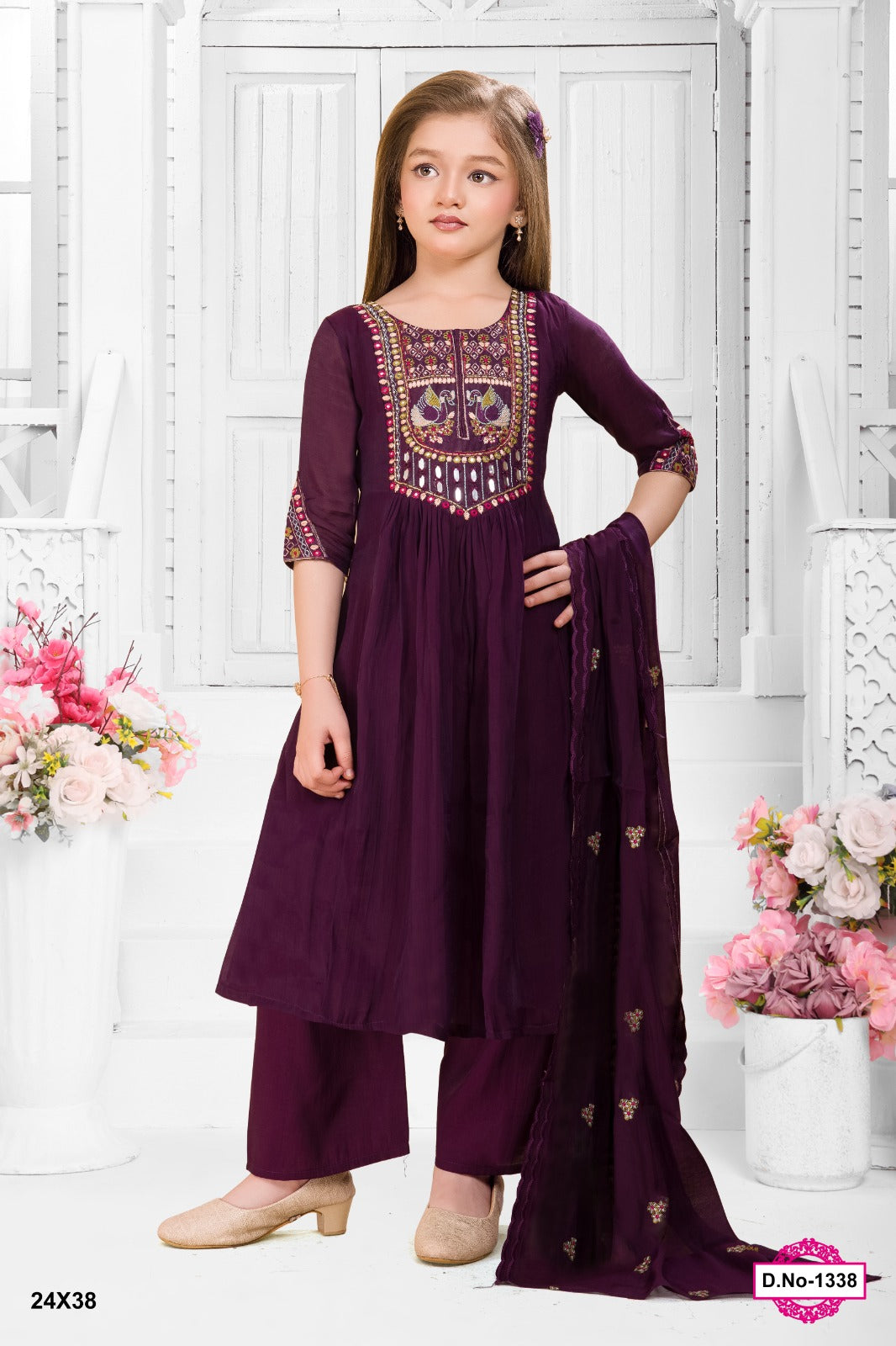 Plum Embroidered Anarkali Kurti Set for Girls with Dupatta – Festive Wear by Shagun Fashion