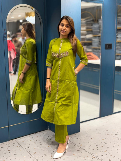 Cotton Embroidered Straight Kurti Set for Women | Festive & Office Wear by Shagun Fashion