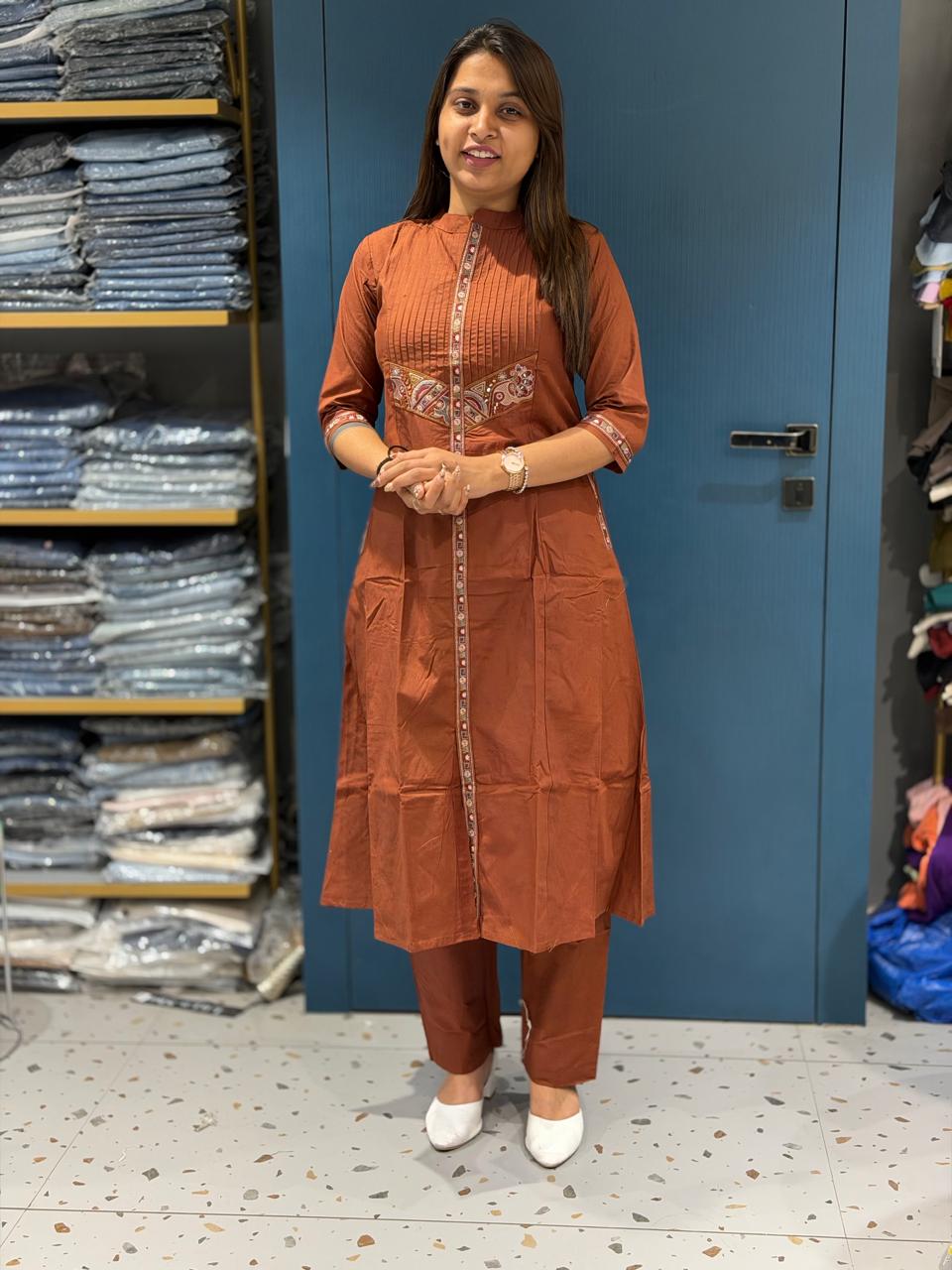 Cotton Embroidered Straight Kurti Set for Women | Festive & Office Wear by Shagun Fashion