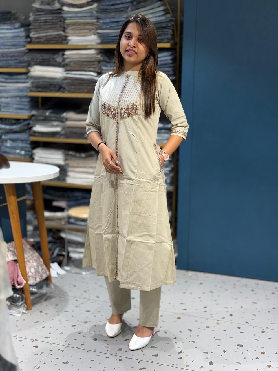 Cotton Embroidered Straight Kurti Set for Women | Festive & Office Wear by Shagun Fashion