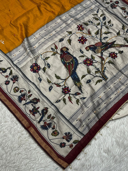 Butti Saree with Bird Print Pallu | Designer Traditional Saree – Shagun Sarees