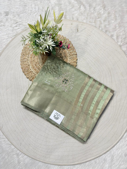 Embroidered Zari Saree with Designer Striped Pallu | Shagun Sarees