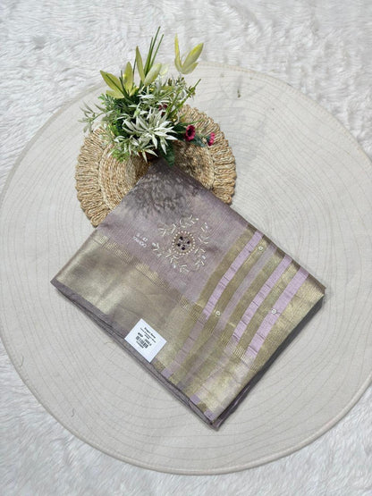 Embroidered Zari Saree with Designer Striped Pallu | Shagun Sarees