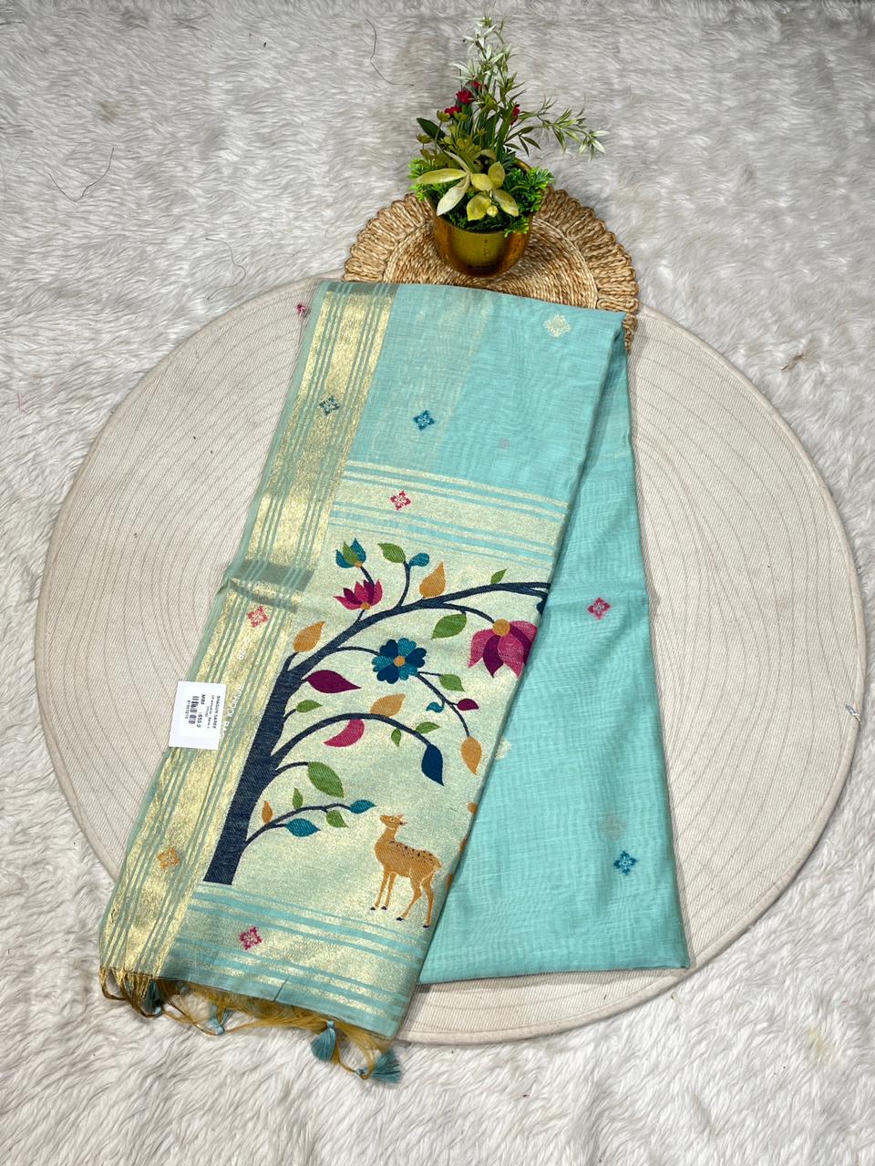 Designer Deer Motif Saree with Floral Pallu | Shagun Fashion