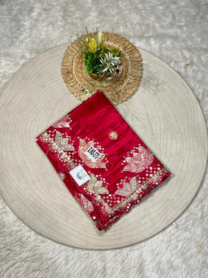 SHAGUN FASHION Designer Embroidered Silk Saree with Zari & Sequins Border – Party Wear Wedding Saree