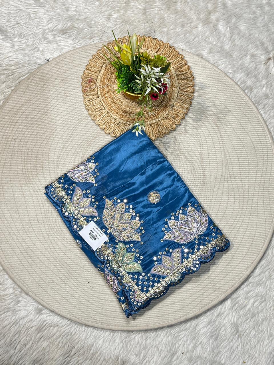 SHAGUN FASHION Designer Embroidered Silk Saree with Zari & Sequins Border – Party Wear Wedding Saree